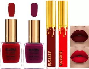 BLUSHIS New Trendy Shades 2pc Liquid Lipstick + 2pc Nail polish