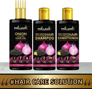 Phillauri Red onion Hair Oil(100	ml), Shampoo(100ml), Conditioner(100ml) with Onion Extract, Controls Hair Loss Kit