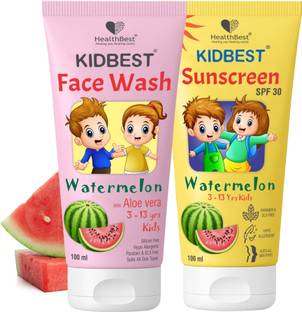 HealthBest Kidbest Facewash (100ml) & Kidbest Sunscreen (100ml) for 3-13 Years Kids | Combo
