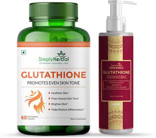 Simply Herbal Glutathione Capsules & Glutathione Cream with Vitamin C & E for Skin Lightening & Whitening