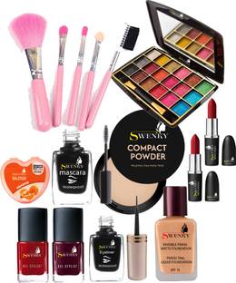 lately eyeshadow with eyeliner mascara kajal foundation compact lipstick & makeup brush