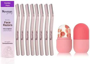 Hyuman Combo Face Razor & Ice Roller, 8 Razor + 1 Ice Roller For Glowing and Clear Skin