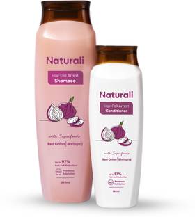 Naturali Hairfall Arrest Shampoo & Conditioner Combo | Reduces Hairfall | Paraben & Sulphate Free | Red Onion & Bhringraj | 340ml + 180ml