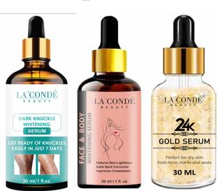 La'Conde Dark Knuckle Whitening, Face & Body Whitening & 24k Gold Serum (Each, 30ml)