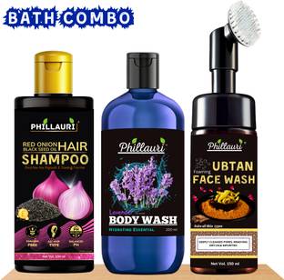 Phillauri Onion Shampoo for Hair Growth With Lavender Refreshing Body Wash & Ubtan Foaming Face Wash