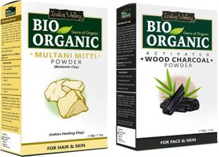 Indus Valley Bio Organic Multani Mitti & Activated Charcoal Powder Combo For Face 30gm Each