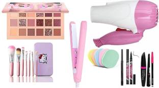 QEQEQ EYE MK KIT,7 BRUSH,DRYER,STRAIGHTENER,PUFF,KAJAL,EYELINER,3IN1 ( PERFECT COMBO )
