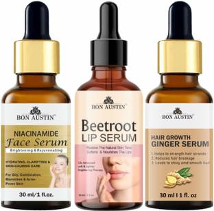 Bon Austin Niacinamide Face Serum & Beetroot Lip Serum & Hair Growth Serum (Each,30ml) Combo Pack
