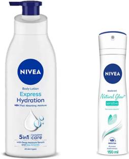 NIVEA Guru Express Hydration Body Lotion -400ml & Natural Glow Sensitivel Deodorant -150ml