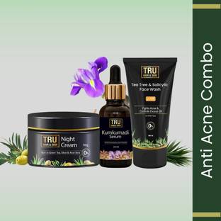 TRU HAIR & SKIN Tea Tree Cleanser & Kumkumadi Serum & Night Cream Combo