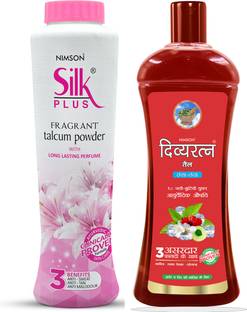 Nimson Silk Plus long lasting perfume Talcum (300 Gm) with Divyaratna Cool Oil consisting of a blend of ayurvedic products (90 Ml)