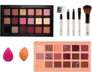Ashav Huda Beauty Rose Gold Eye Shadow & Nude Eye Shadow Palette & 5 Pc Brush & 2 Puff