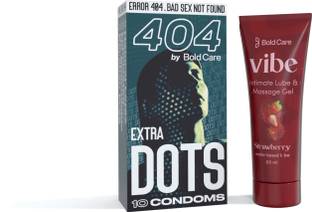 Bold Care 404 Extra Dots Condoms -10 Sheets with Stawberry Flavored Lubricant-50ml