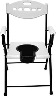 SEPBORN Foldable Commode & Showert Chairs Folding Elderly Disabled Man And Pregnant Woman Stainless Steel Shower And Bathing Room Mobile Commode Chair With Toilet Seat Comfortable Safe Toliet Stool Anti-Skid { WHITE CHAIR WITH POT} Commode Shower Chair