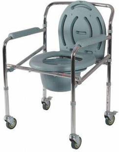 PREQURE HIGHT ADJUSTABLE AND FOLDABLE COMMODE CHAIR WITH WHEEL 100 KS CAPACITY Commode Chair