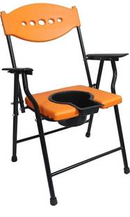 DARLIE Black Pot With Folding Anti-Skid Elderly Disabled Men and Pregnant Women Stainless Steel Shower and Bathing Room Mobile Commode Chair with Toilet Seat Comfortable Safe chair(Orange chair ) Commode Shower Chair