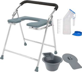 NEOSAFE Stainless Steel Foldable Shower Commode Chair With Anti Slip Rubber Bush Commode Shower Chair