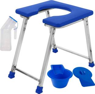 NEOSAFE Stainless Steel Foldable Shower Commode Chair With Anti Slip Rubber Bush Commode Chair