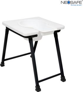 NEOSAFE Heavy Duty Iron, Comfortable & Safe Front Open Anti-Skid Rubber Legs Commode Shower Chair
