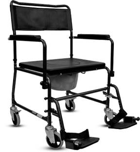 Rehamo M-Steel Heavy Duty Commode Wheelchair with Flip Down Armrest with Cushion Commode Chair