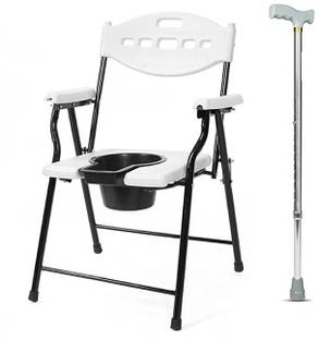 SVS SURGICAL Commode Chair for unisex/ADULT Comfortable Safe chair AND walking stick Free Commode Chair