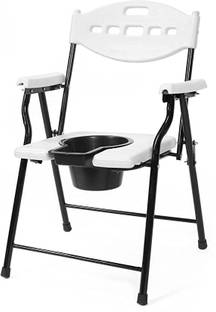 LORCO Commode Chair for unisex/ADULT Comfortable Safe chair (White, Black) Commode Chair