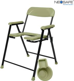 NEOSAFE Heavy Duty/ Mild Steel Foldable Shower Chair With Anti Slip Rubber Bush Commode Chair