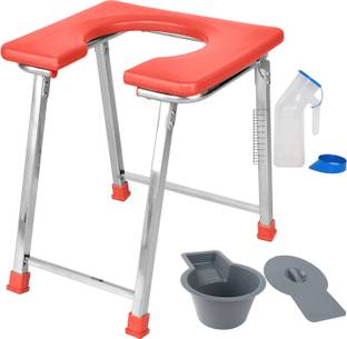 NEOSAFE Stainless Steel Commode Chair front open & Shower chair (RED) Commode Chair