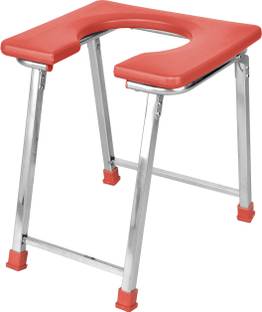 NEOSAFE Stainless Steel Commode Chair front open & Shower chair (RED) Commode Chair