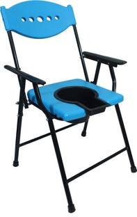 RADIANT TRADERS Blue design Commode Chair Pot With Walking Stick Commode Chair
