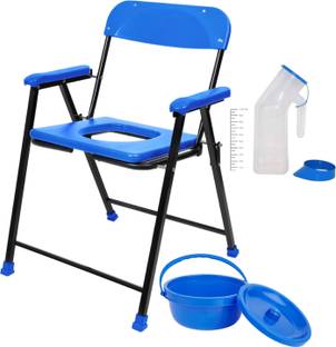 NEOSAFE Heavy Duty/ Mild Steel Foldable Shower Chair With Anti Slip Rubber Bush Commode Chair