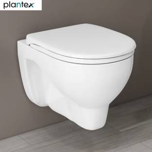 Plantex Commode for Toilet/Ceramic Western Commode/Round Wall Hung Commode with Soft Closing Toilet Seat - P Trap Outlet - (APS, EVA-11012) Western Commode