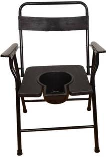 CLASORA COMMODE CHAIR BLACK WITH POT Bathing Room Mobile Commode Chair Indian Commode
