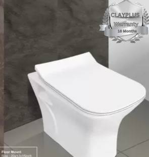 क्लेप्लस Water Closet COMMODE Premium Grade Ceramic Floor Mounted European Water Closet/One Piece Western Toilet Commode/EWC Battle S Trap with Soft Close Slim Seat Cover Western Commode (White) वेस्टर्न कमोड