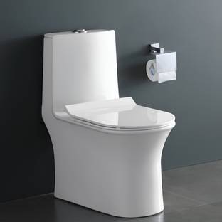 clayplus LUNAR P-TRAP CERAMIC ONE PIECE WESTERN TOILET COMMODE WITH SEAT COVER Western Commode