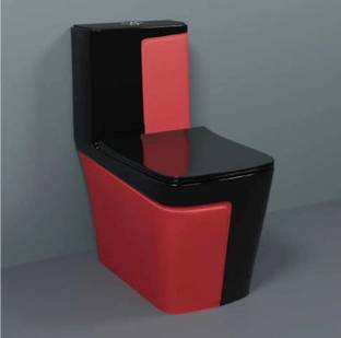 D O T C/T020 Premium Quality Shining Black Commode With Red Matt Finish And Round Flush Button Western Commode