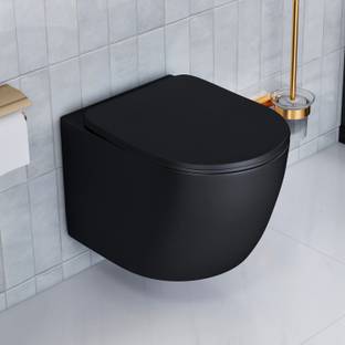 Plantex Ceramic Wall Hung Commode for Toilet/Rimless Western Commode/Commode with Soft Closing Toilet Seat - P Trap (APS-3043, Round) Western Commode