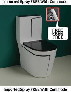 D O T C01 Premium Quality White commode with Black Finishing Line and Round Flush Button Western Commode