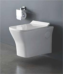 Joyo Cera Rimless Wall Mount Ceramic Water Closet With Soft Close Seat Cover Wall Mount Close Seat Cover (50 X 35 X 35 cm, Medium) Western Commode
