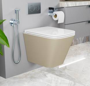 Syon SLAVIA (Beige Matt) Ceramic Wall Hung Commode/ Western Toilet with Accessories SYON225 Western Commode