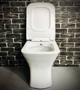 ALPHA Premium Grade Ceramic Floor Mounted European Water Closet Western Toilet Commode/EWC Battle S Trap with Soft Close Slim Seat Cover Western Commode