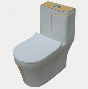 clayplus Ceramic Shining white commode with yellow Finishing Line and Round Flush Button Ceramic Shining white commode with yellow Finishing Line and Round Flush Button Western Commode