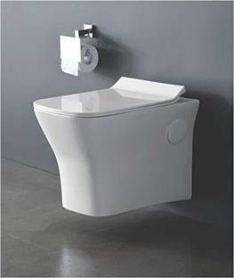 Ceramic Commode Wall Mount/Wall Hung Western Toilet/Commode/Water Closet/EWC/WC/European Commode for Bathrooms P Trap Outlet is from Wall with Soft Close Seat Cover in White Color 20 x 14 x 14 Inch Western Commode