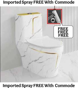 D O T 9908 Premium Quality Cool White Marble commode with Yellow Finishing Line and Round Flush Button Western Commode