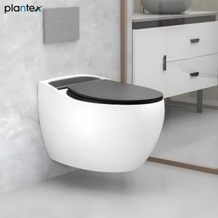 Plantex Western Toilet/Ceramic Wall Hung Commode/Rimless Commode with Soft Closing Toilet Seat - P Trap (APS-1182) Western Commode