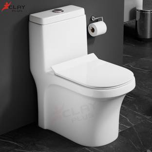 clayplus P TRAP CERAMIC FLOOR MOUNT ONE PIECE WESTERN TOILET COMMODE WITH SEAT COVER Western Commode