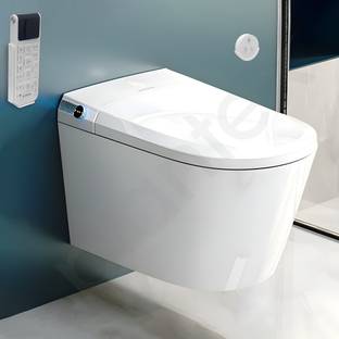 Plantex Smart Toilet/Smart with Foot Touching Lid Opening/Auto Lid -P Trap Closing and Flushing/Heated Seat/Digital Display and Remote Control – Wall Hung Western Commode