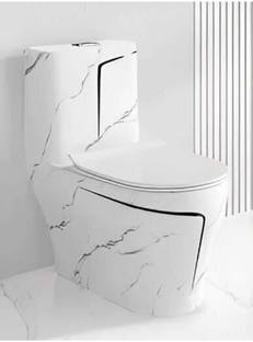 DOT Premium Quality Shining White Marble Commode With Black Line And Round Flush DOT:07 Western Commode