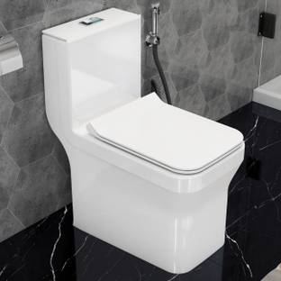 Impulse by Plantex Ceramic 1 Piece Toilet & Soft Close Toilet Seat - S Trap Outlet APS-743-COMPASS-WHT Western Commode