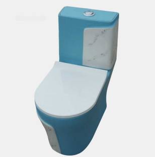 clayplus Ceramic Shining T Blue commode with Black Finishing Line and Round Flush Button Western Commode